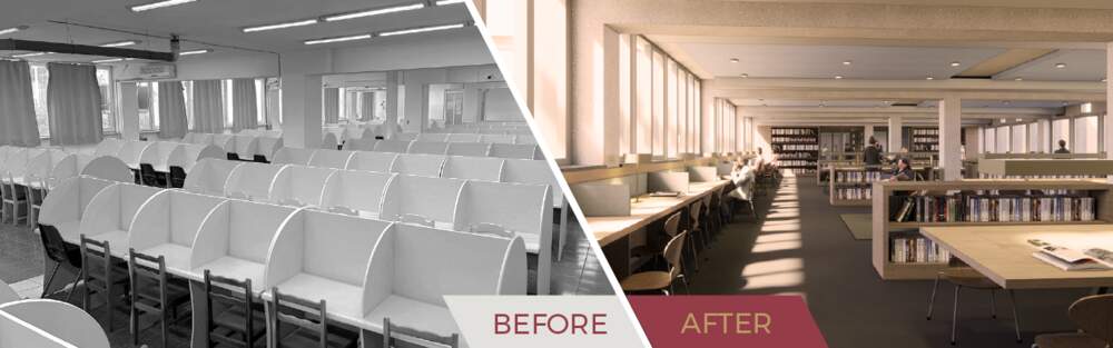 YSMU Library reading hall, before and after renovation